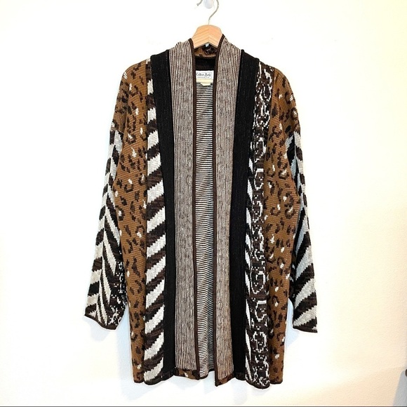 Vintage Colter Bay Mixed Pattern Longline Open Front Cardigan Sweater Large XL - Picture 14 of 16